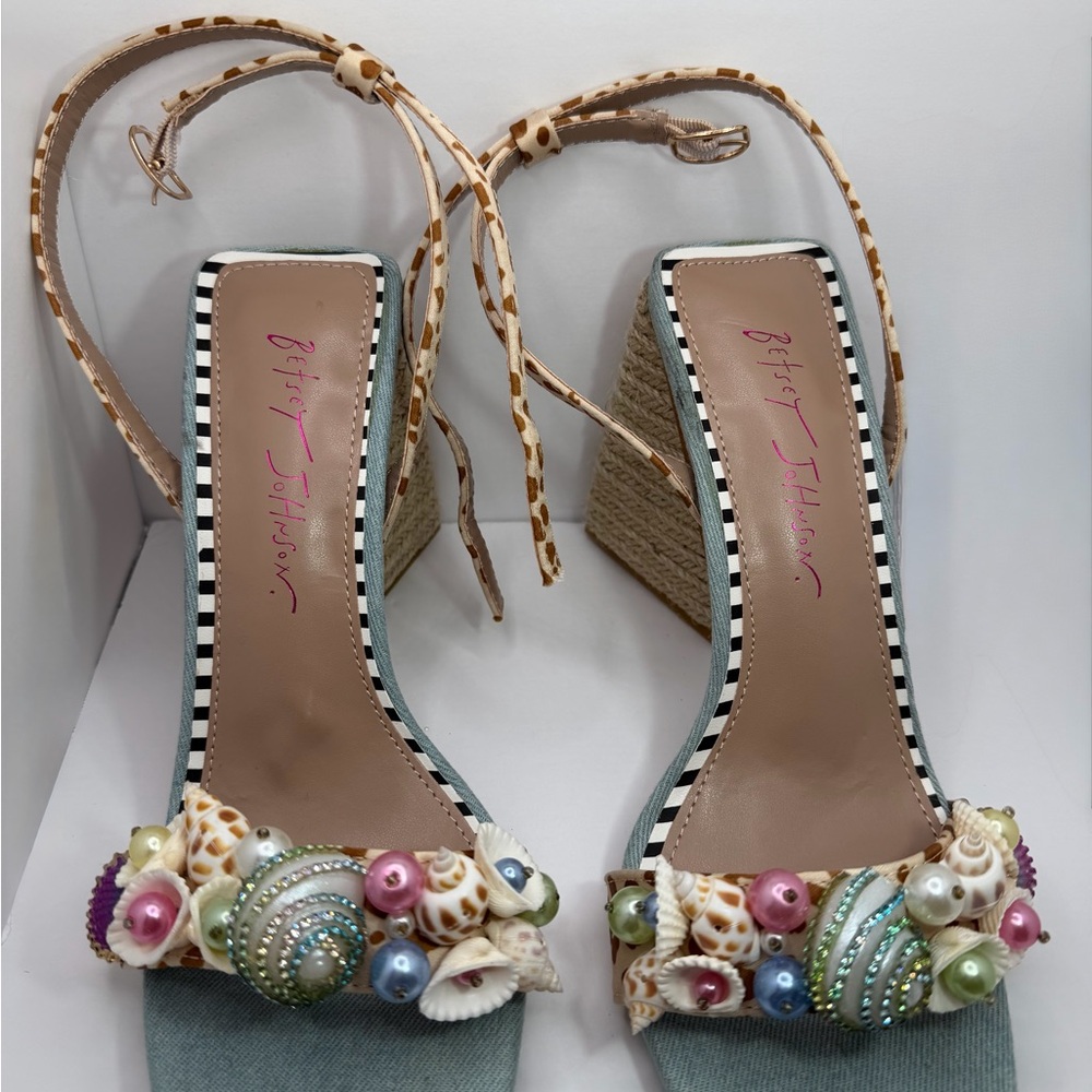 Betsey Johnson Blue and Tan Embellished Heels - Picture 4 of 10